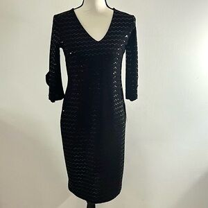 Clara Sun Woo Women's Black Dress Sequin Size XS Ruffle Sleeve